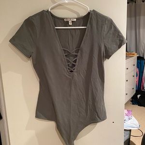 Olive lace up t shirt body suit
